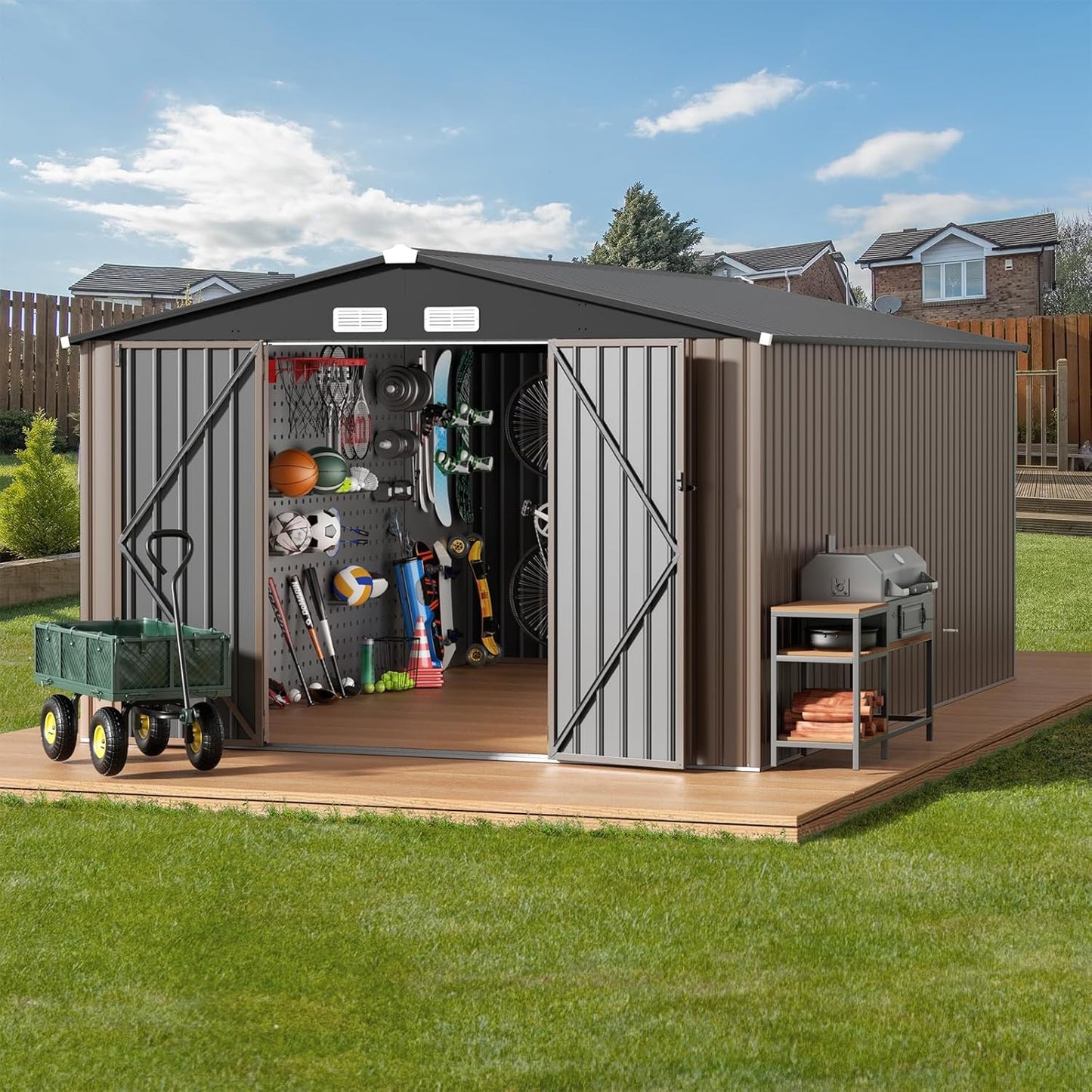 GVDV 10x14 FT Outdoor Metal Storage Shed for All-Weather Use