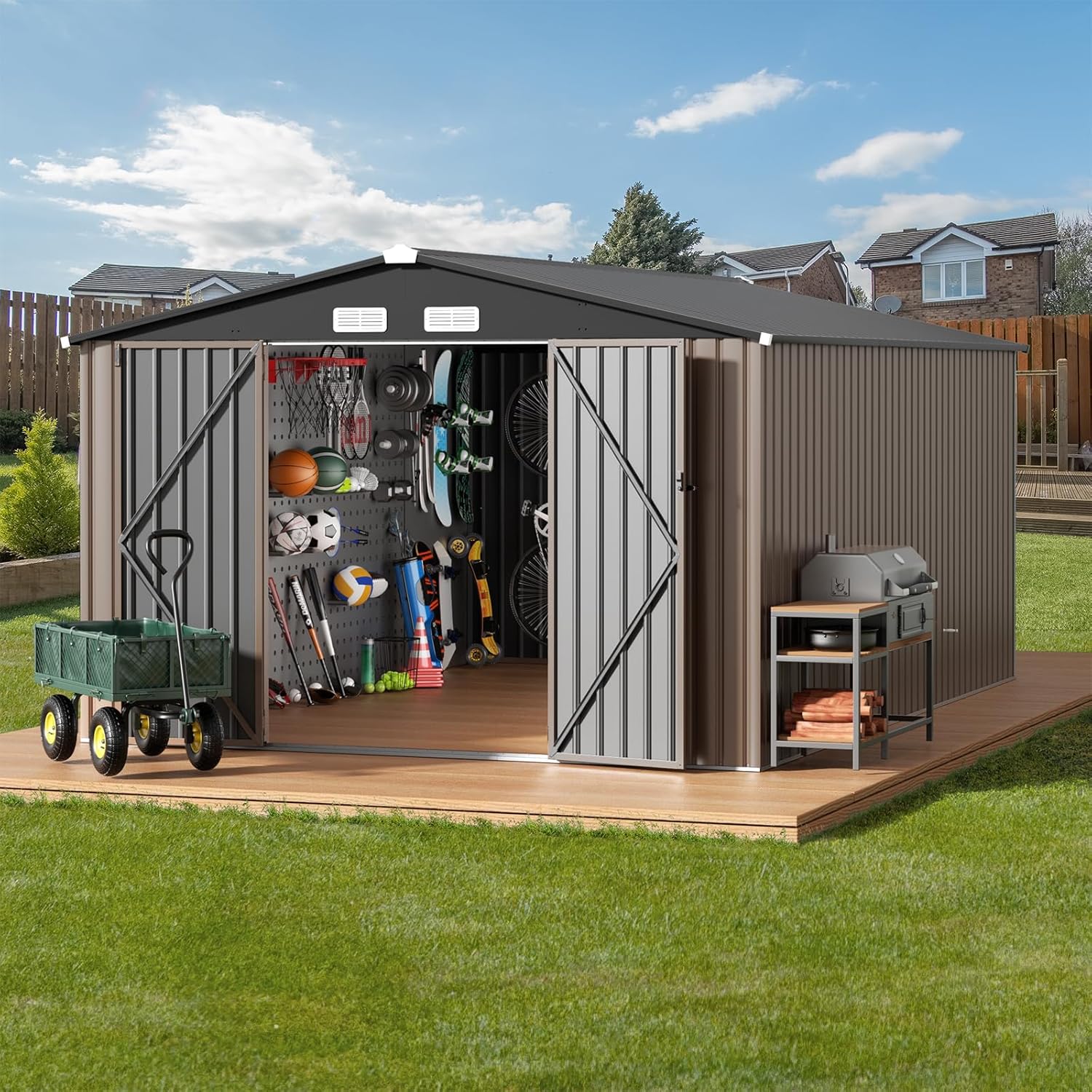 GVDV 10x14 FT Outdoor Metal Storage Shed for All-Weather Use