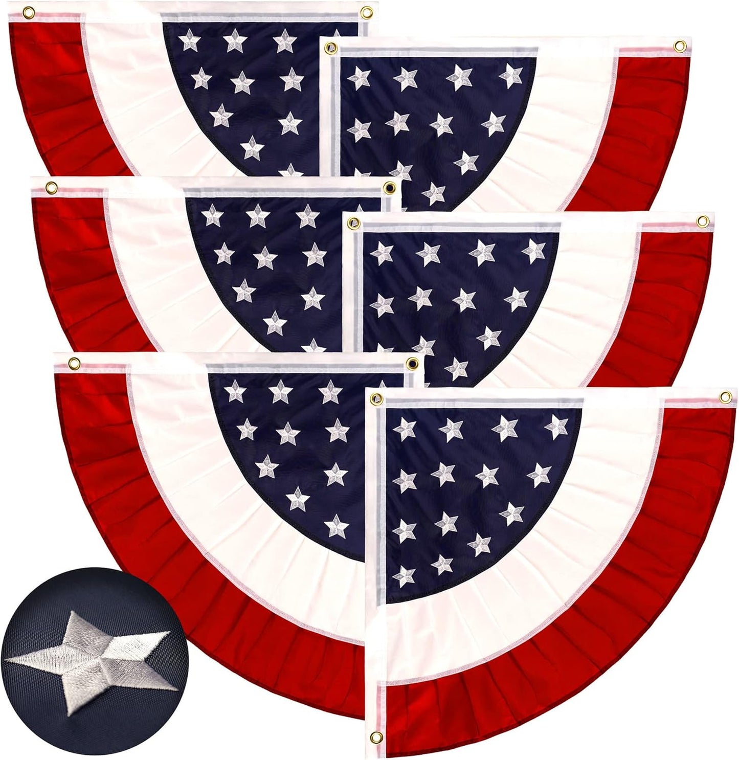USA Pleated Fan Flag Set of 3 - 2x2FT Embroidered Quality Flags
