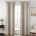 Grey Beige Linen Pinch Pleated Blackout Curtains 84 in - Full