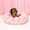 Donut Medium Dog Bed Round Calming Plush Bed - Pink Taffy