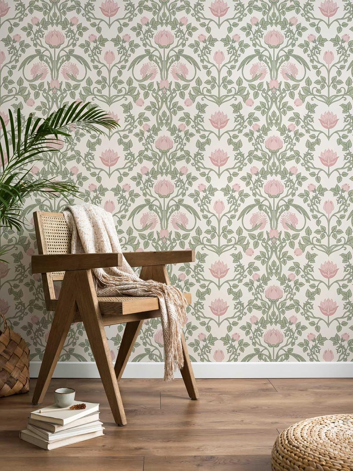 Floral Wallpaper Peel and Stick for Bedroom - Pink and Green