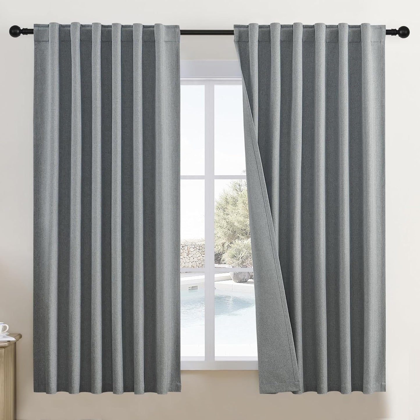 DUALIFE Room Darkening Curtains for French Doors, Dark Grey