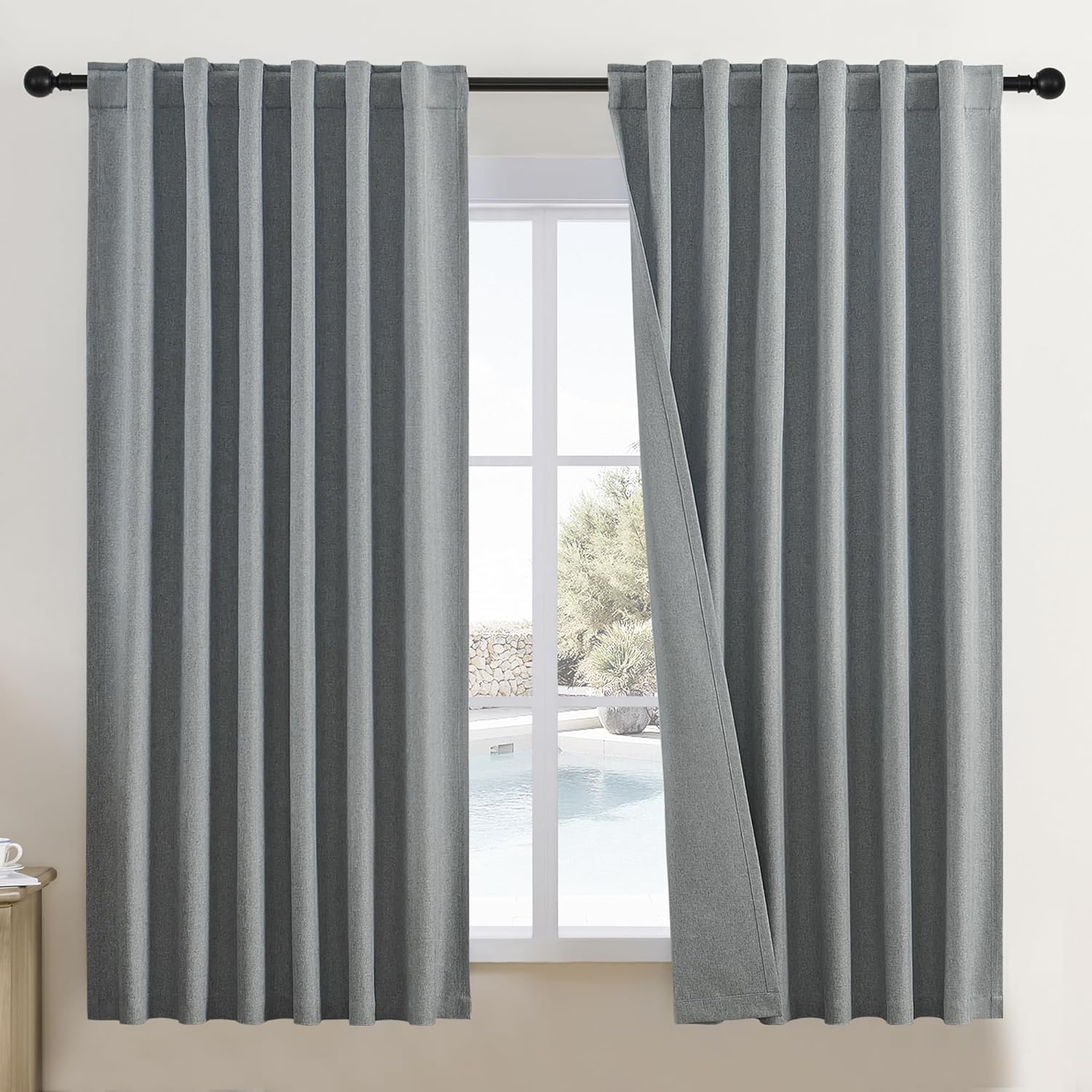 DUALIFE Room Darkening Curtains for French Doors, Dark Grey