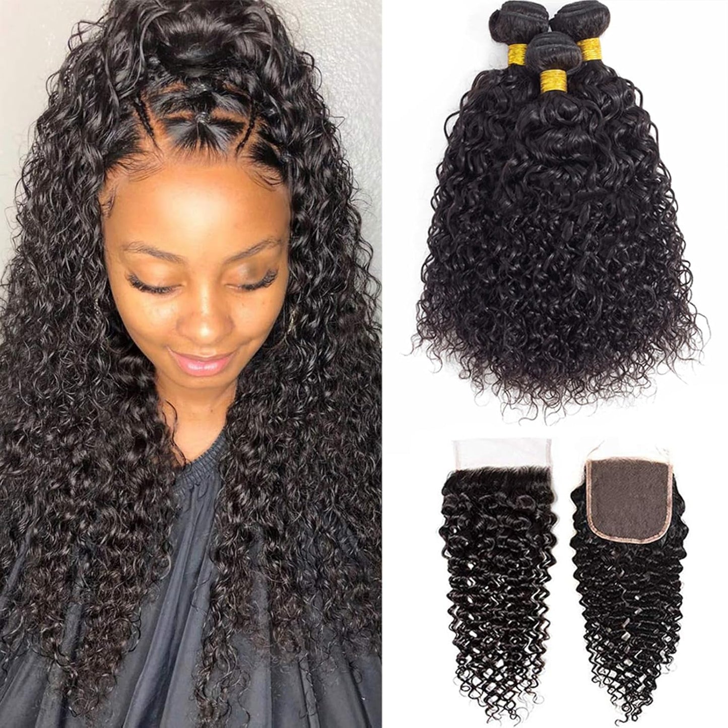 12A Brazilian Curly Bundles with Closure for Gorgeous Hair