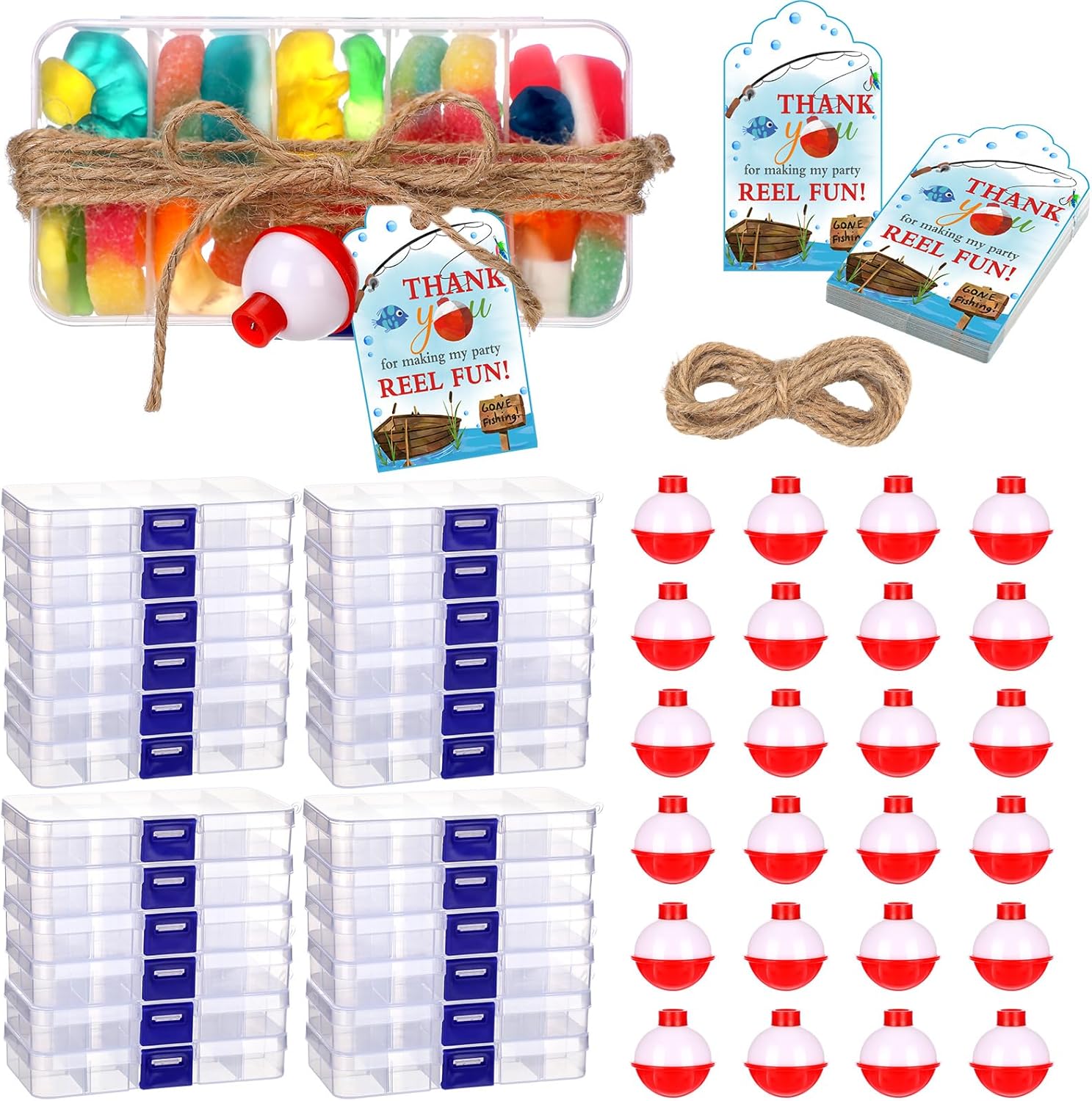 Fishing Party Favors Set with Tackle Boxes and Thank You Cards