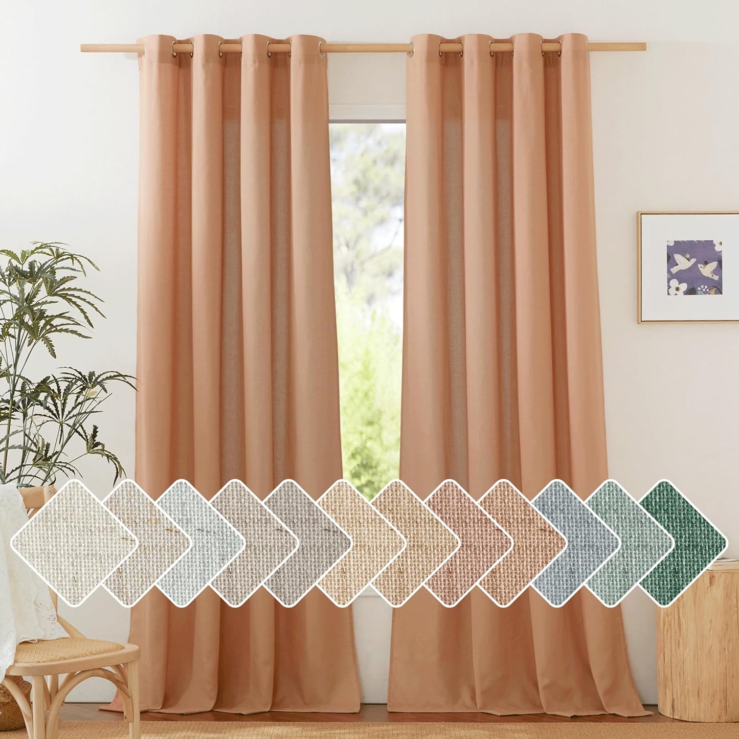 NICETOWN Flax Linen Burnt Orange Curtains for Stylish Homes