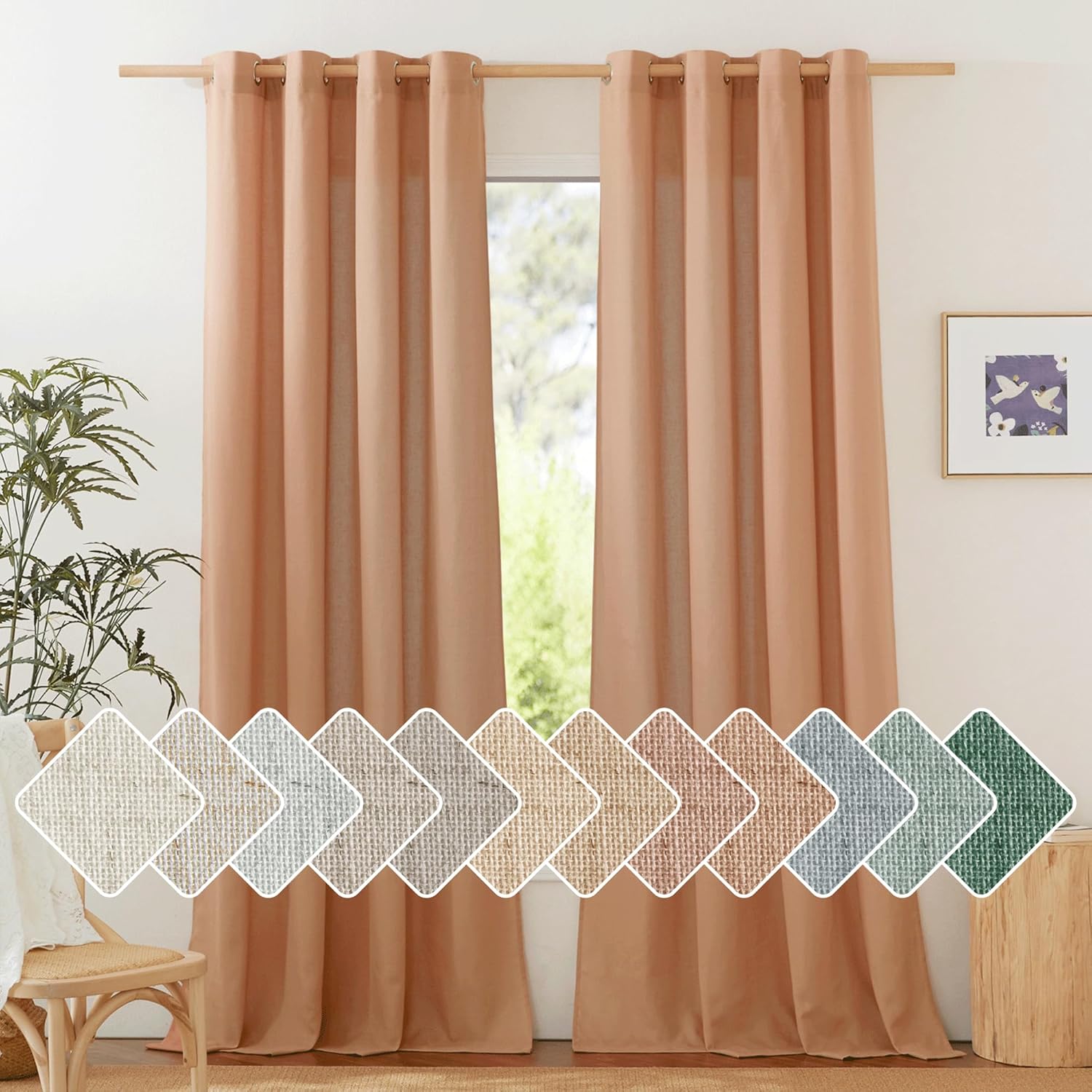NICETOWN Flax Linen Burnt Orange Curtains for Stylish Homes