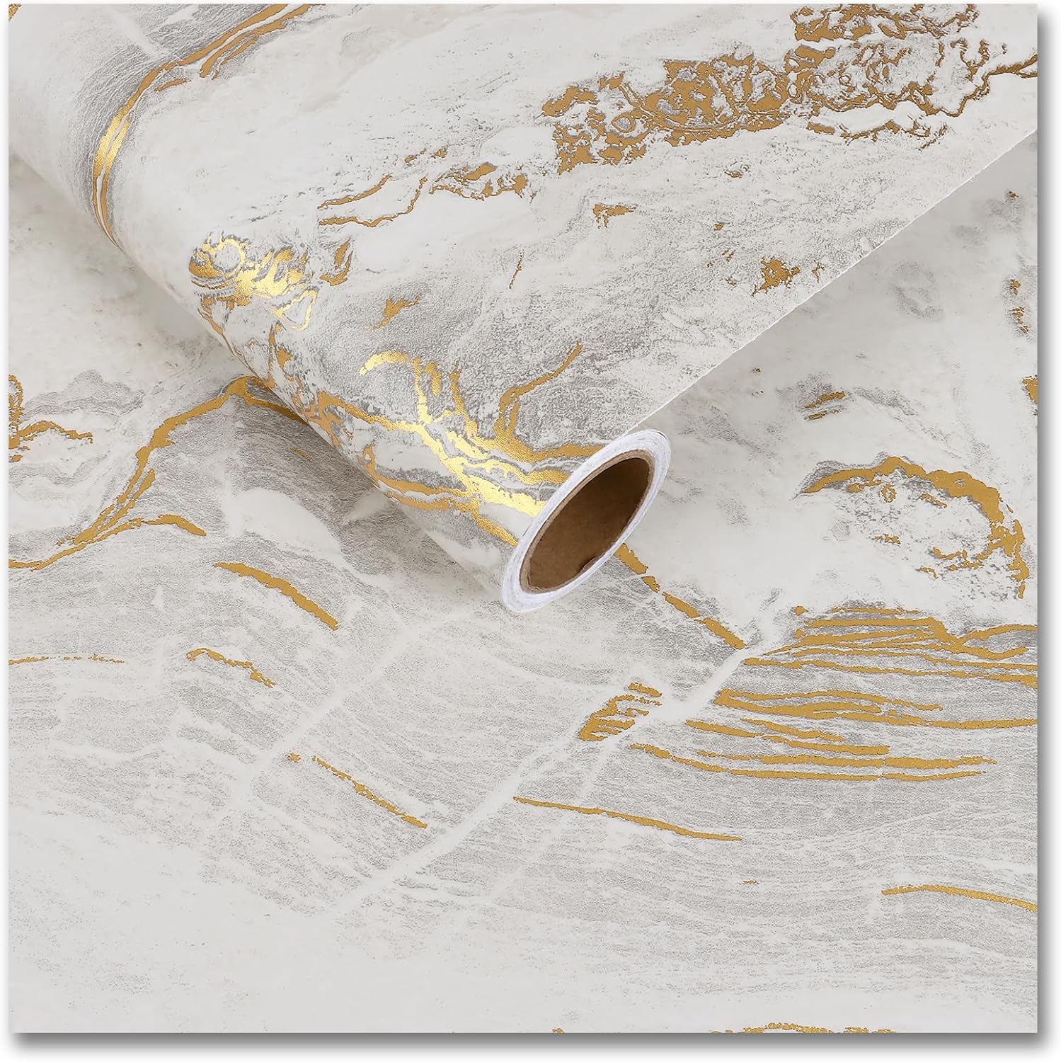 Large Size 24in x 354in Matte Beige Gold Marble Wallpaper