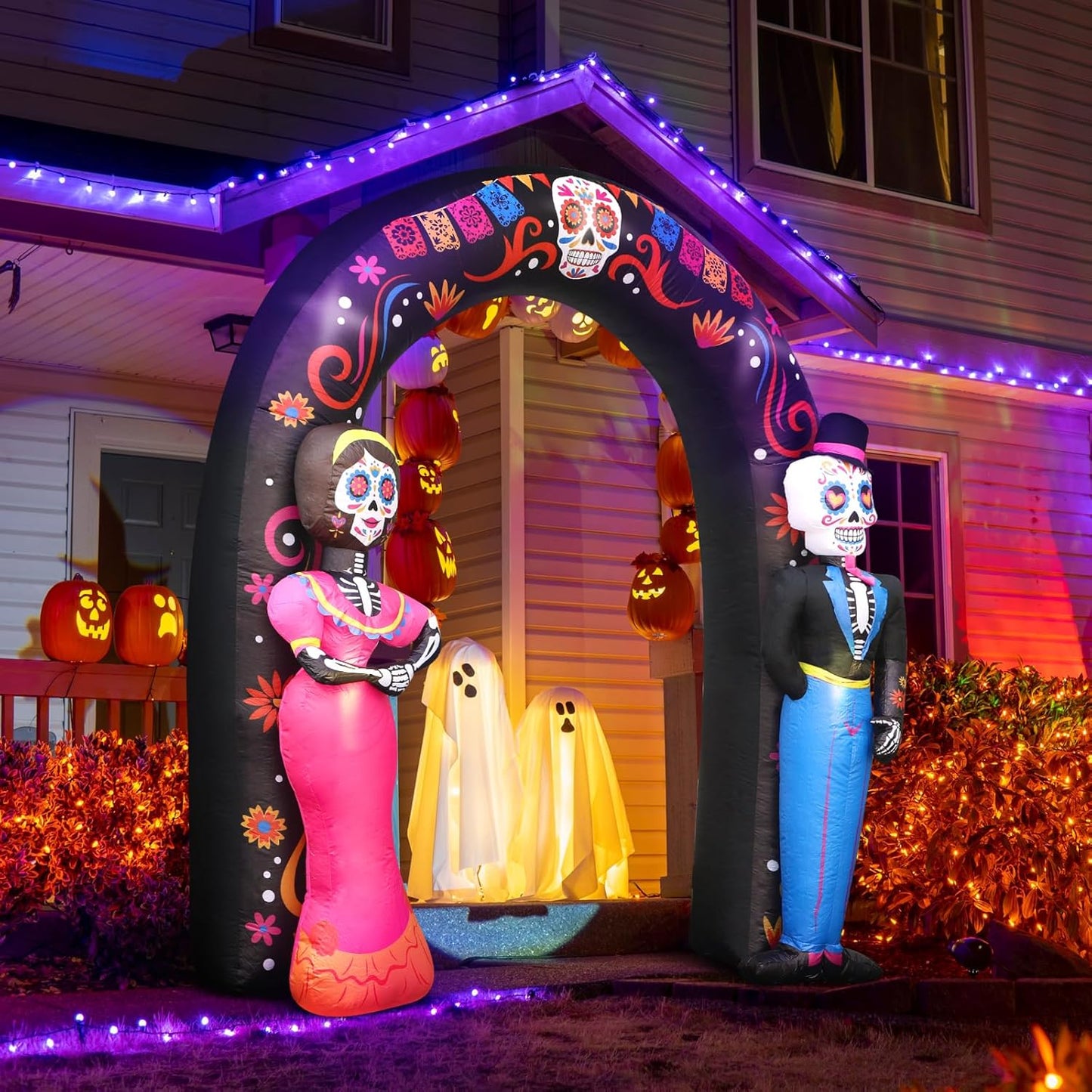 8 FT Day of the Dead Inflatable Archway with LED Lights