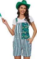 Unisex Printed Overalls Shorts Romper - Festive Green Jumpsuit
