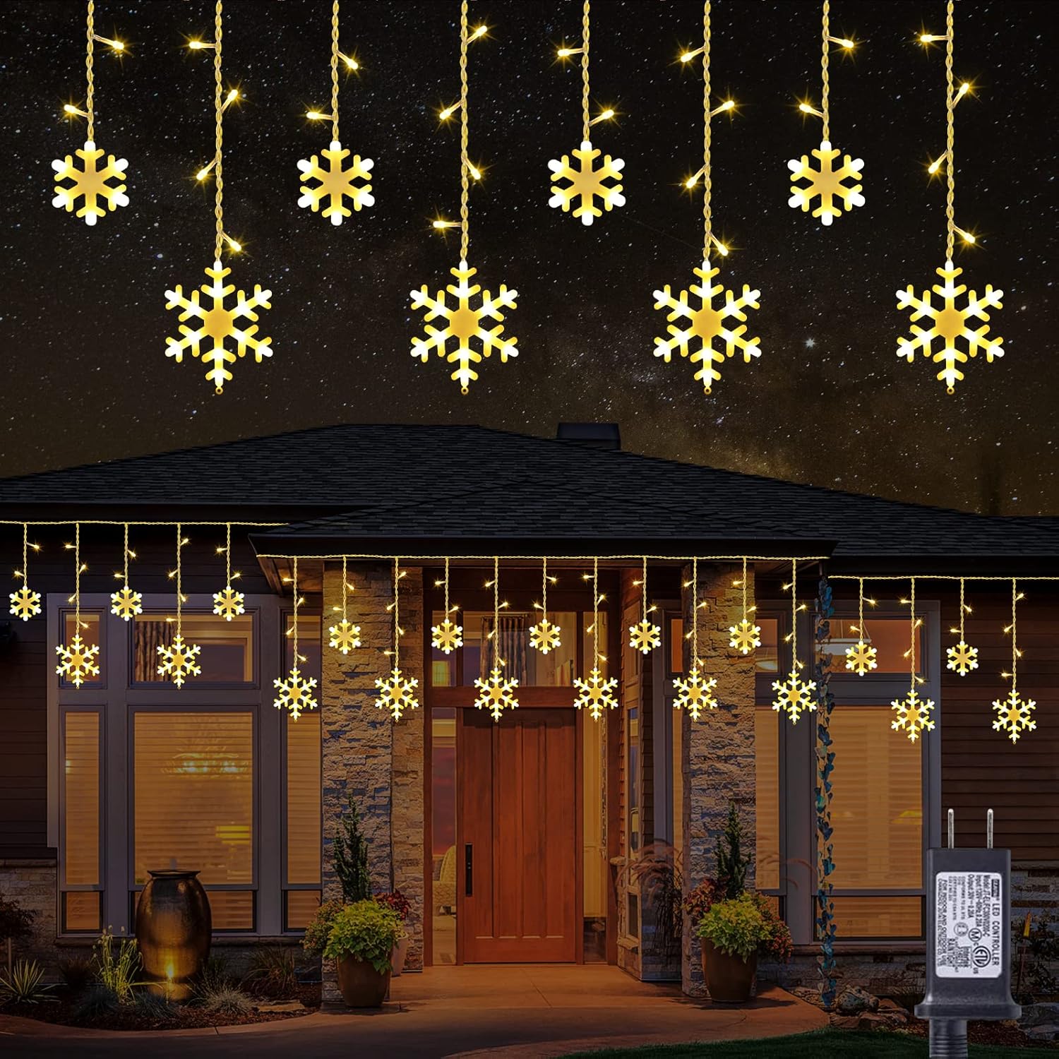 Christmas Snowflake Lights with 14 Drops for Festive Decor
