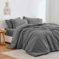 Love's cabin Seersucker Dark Grey Queen Comforter Set 7 Pieces - All