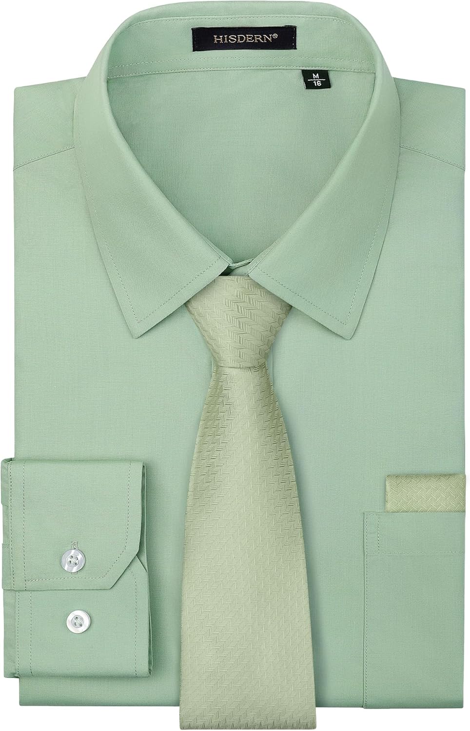 HISDERN Mens Dress Shirt Set with Tie and Pocket Square Classic Style