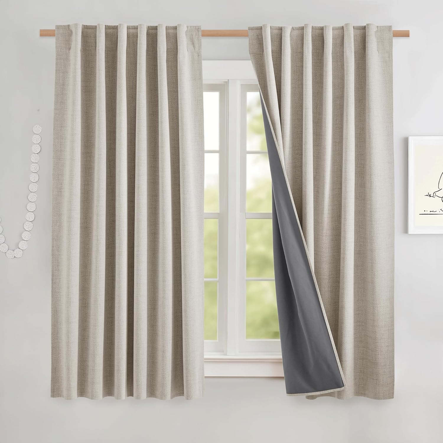 NICETOWN Natural Linen Blackout Short Curtains for Modern Homes