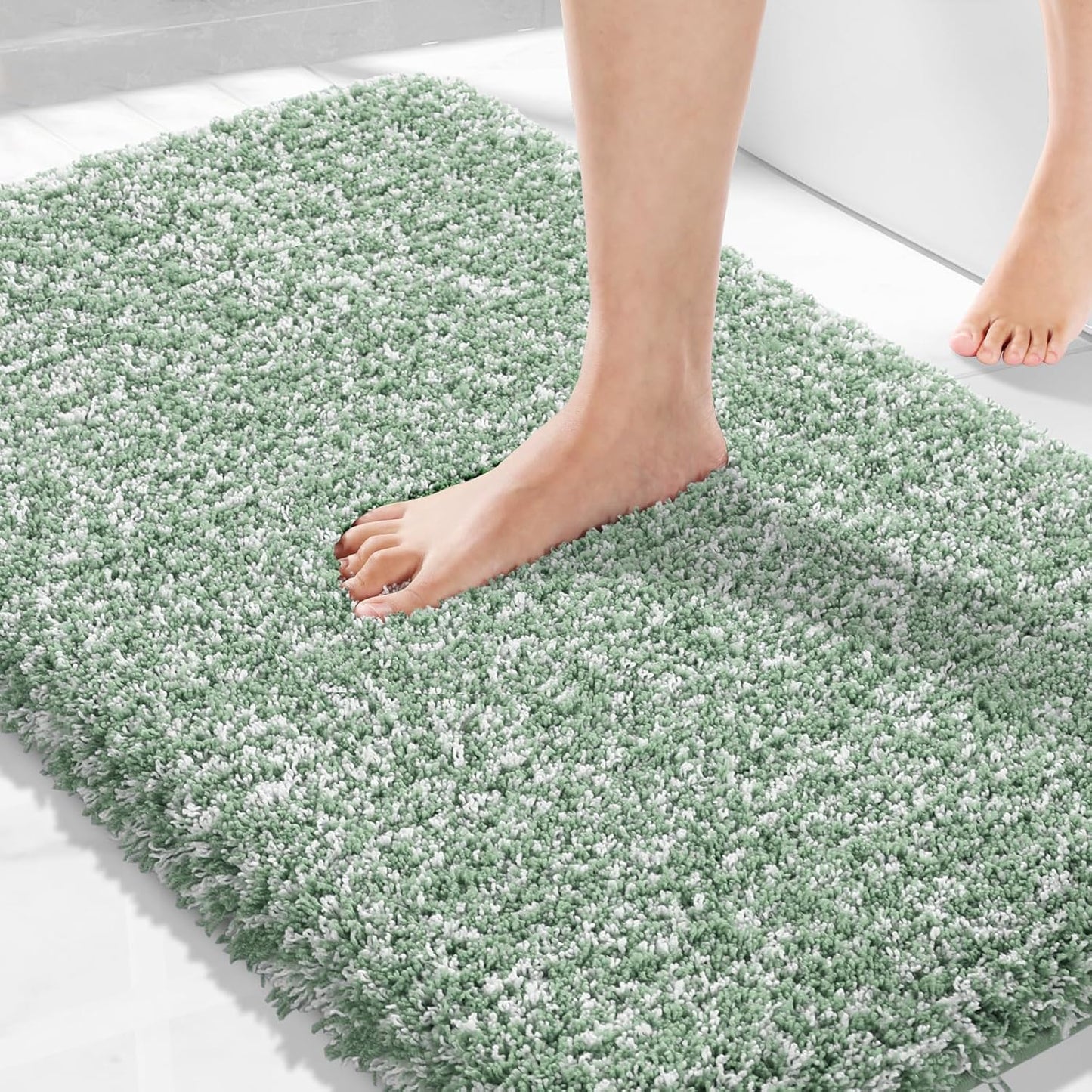 Yimobra Light Green and White Bathroom Rugs Non Slip Washable
