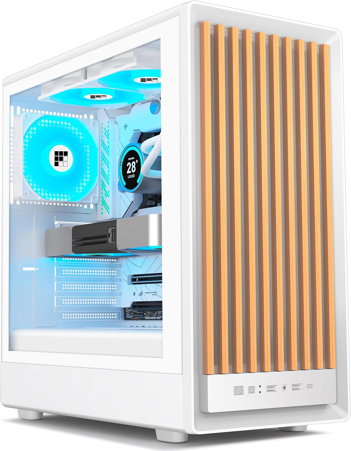 M1 PC Case with Walnut Front Panel and 4 PWM ARGB Fans