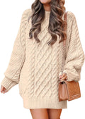 Womens Oversized Cable Knit Sweater Dress - Chunky Fall Mini
