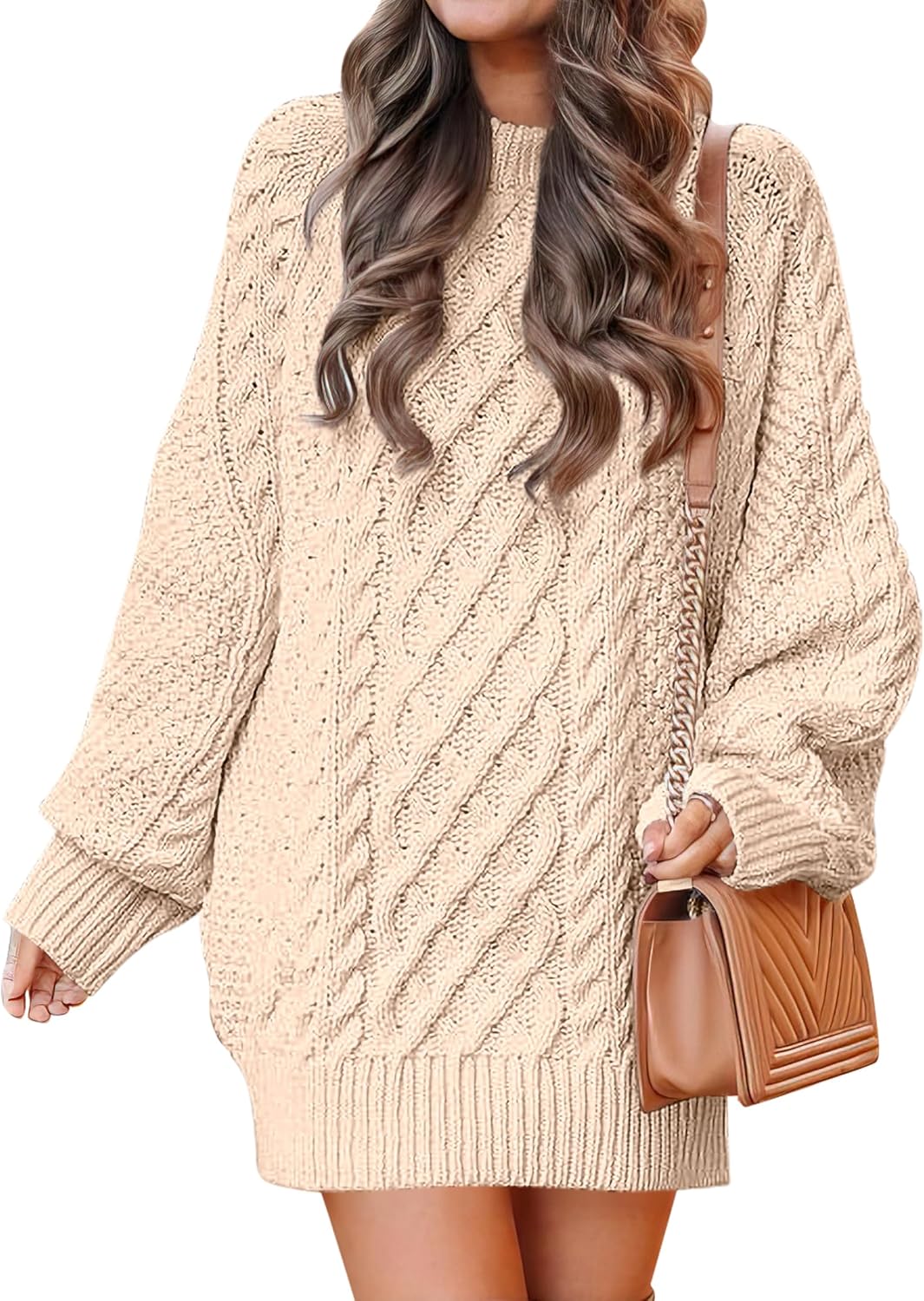 Oversized Cable Knit Sweater Dress for Women - Trendy Fall Style