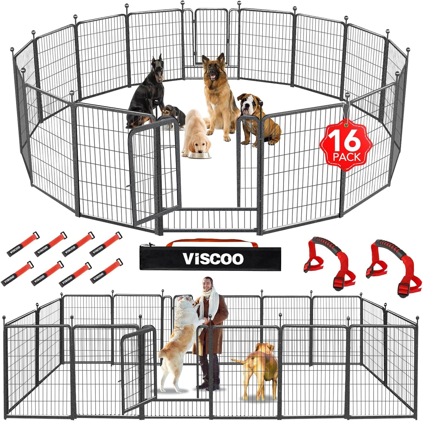 Dog Playpen Outdoor 16 Panels 40in High Metal Fence for Pets