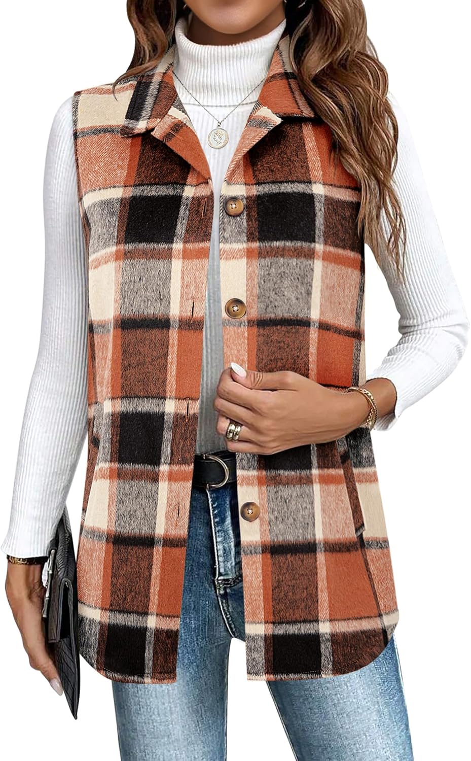 Zeagoo Plaid Vest for Women - Casual Sleeveless Flannel Jacket