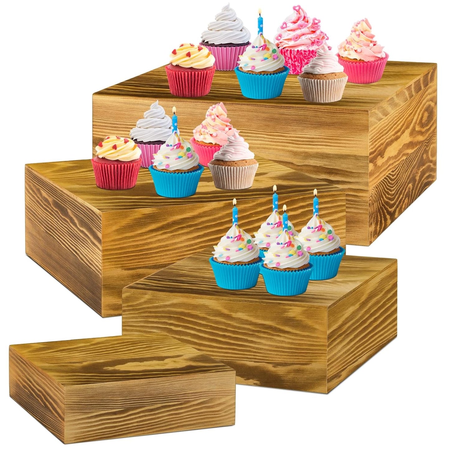 Rustic Wood Display Risers Set of 4 for Cakes and Decor