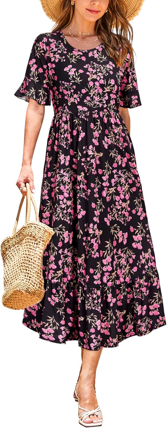 Stylish Summer Casual Short Sleeve Tiered Flowy Dress for Women