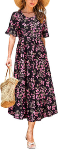 STYLEWORD Women's Summer 2025 Tiered Flowy Midi Sundress - Comfortable