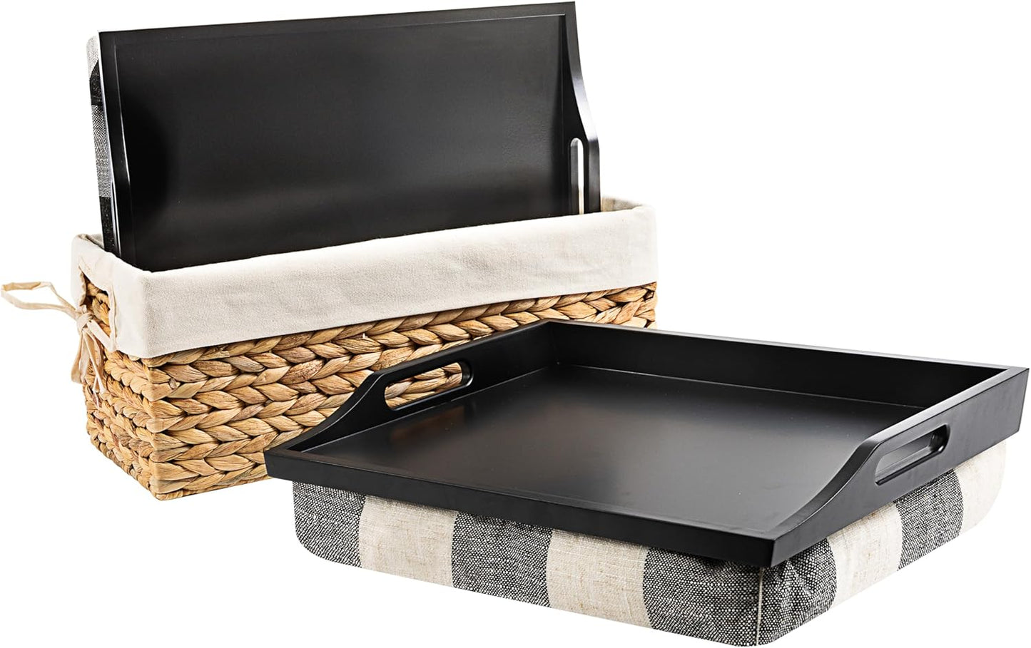 ROSSIE HOME Wood Bed Tray Lap Desk Set with Storage Basket