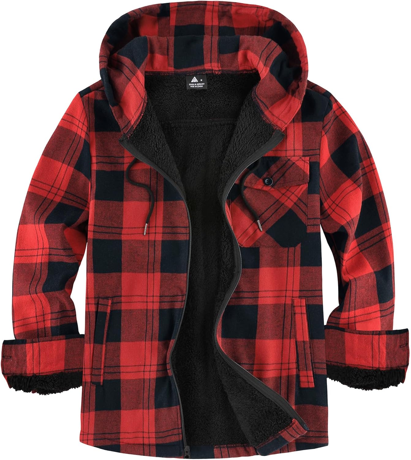 SCODI Men's Flannel Plaid Jacket Warm Sherpa Lined Fleece Hoodies