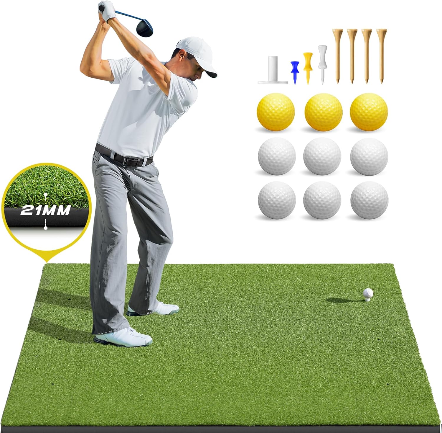 Golf Practice Mat Set with Balls & Tees