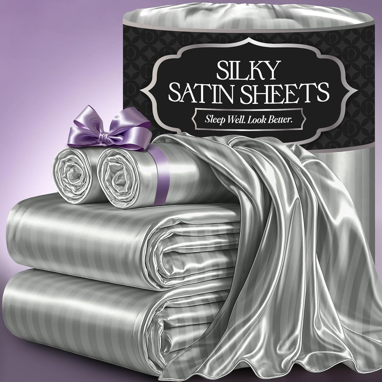 DECOLURE Satin Bed Sheets - Luxury Silky King Size Set
