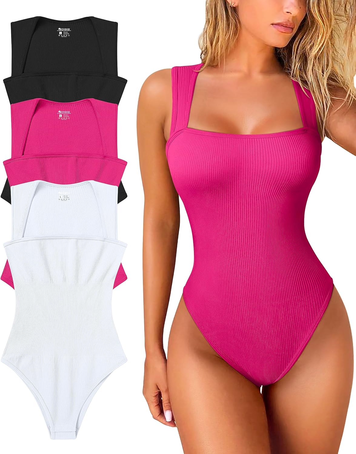 OQQ Women's 3 Piece Bodysuits with Sexy Ribbed Design