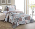 Paris and Toile Floral Quilt Set Twin - Reversible Latte Grey Coverlet