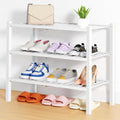 3 Tier Bamboo Shoe Rack White - Stackable Wooden Shoe Organizer