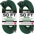 Outdoor Extension Cord 50ft Green 3-Outlet - Heavy Duty Weatherproof