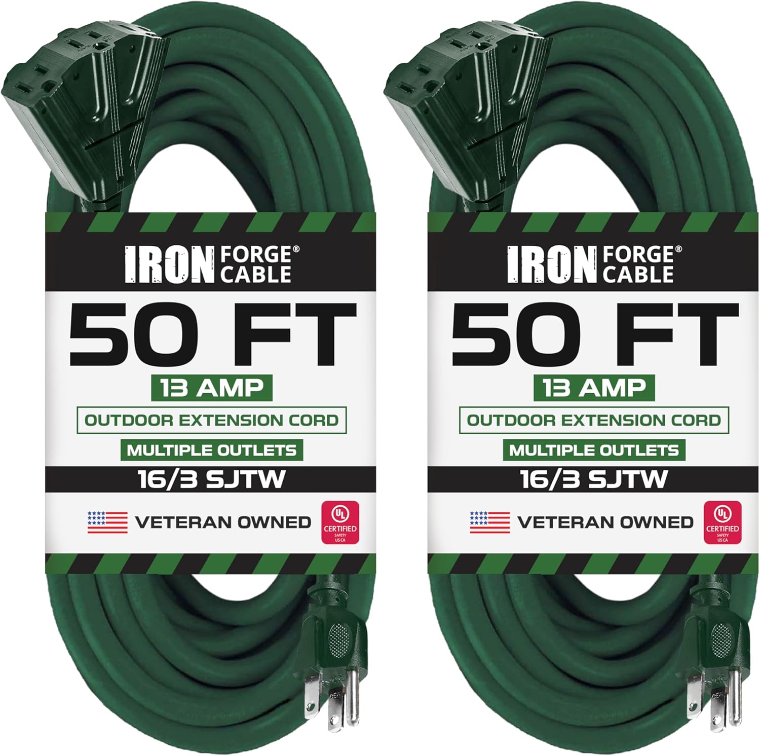 Iron Forge Cable 50ft Green Outdoor Extension Cord with 3 Outlets