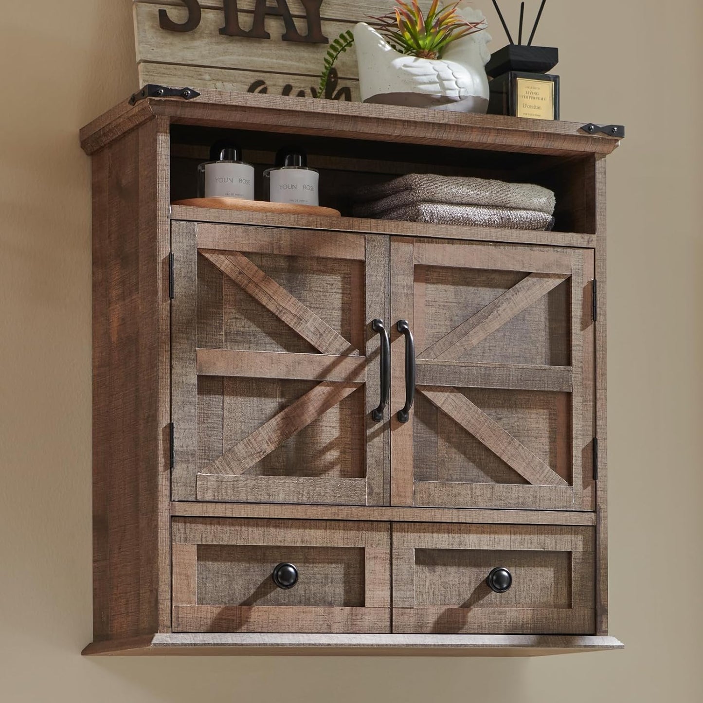 ACCOHOHO Bathroom Wall Cabinet with Rustic Farmhouse Style