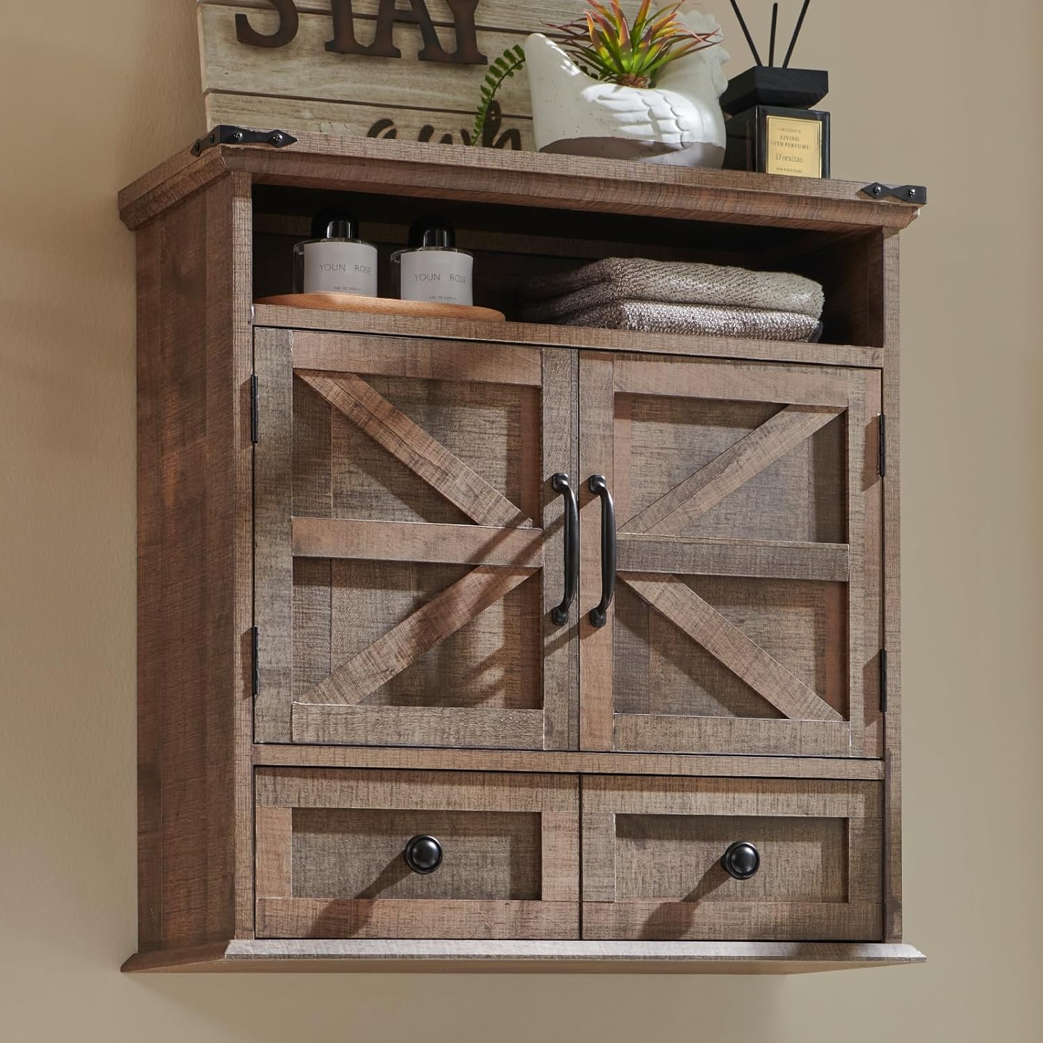 ACCOHOHO Bathroom Wall Cabinet with Rustic Farmhouse Style