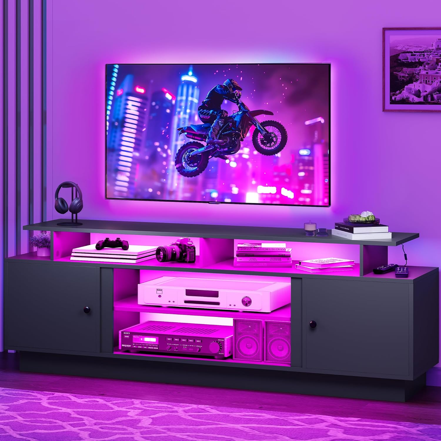 Modern TV Stand for TVs Up to 75 in with LED Light Strip