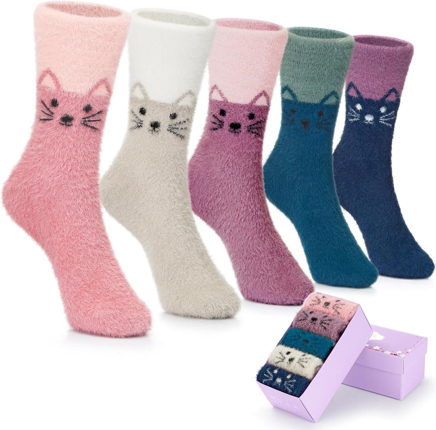 5 Pairs Cozy Warm Fuzzy Socks for Women - Perfect Winter Gifts