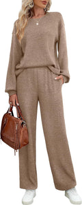 Womens Wide Leg Sweatsuit Set - Soft Crewneck Two Piece Outfit