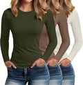 Riyiper 3 Pack Women's Long Sleeve Cotton Crew Neck Slim Tees - 2025