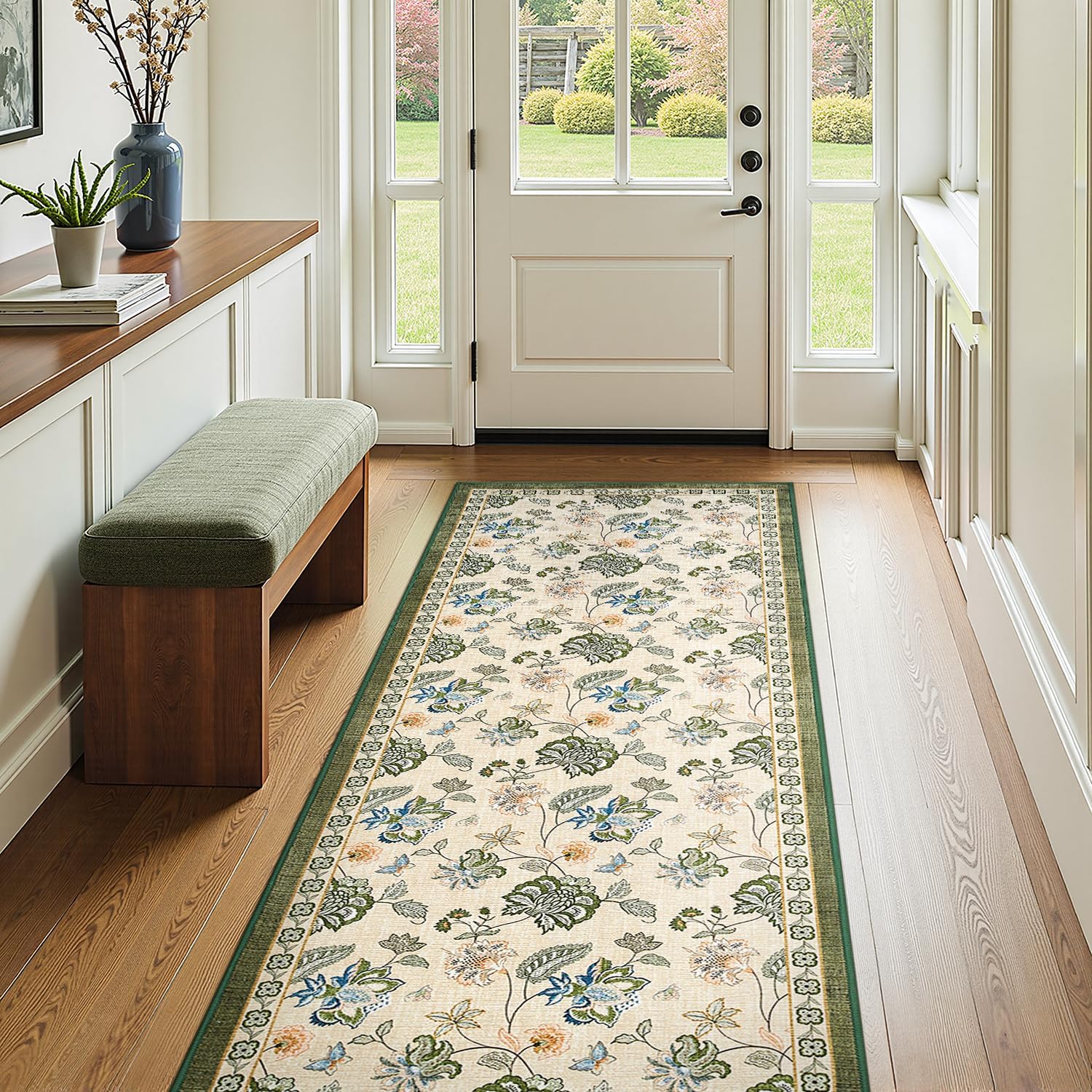 Floral Runner Rug for Hallway by jinchan - Vintage Charm