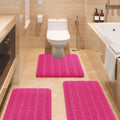Ultra Soft Striped Hot Pink Bathroom Rug Set 3 Pieces Luxury