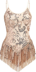 Women Sexy Sequins Fringe Bodysuit Dance Costume - Sparkly Tassel