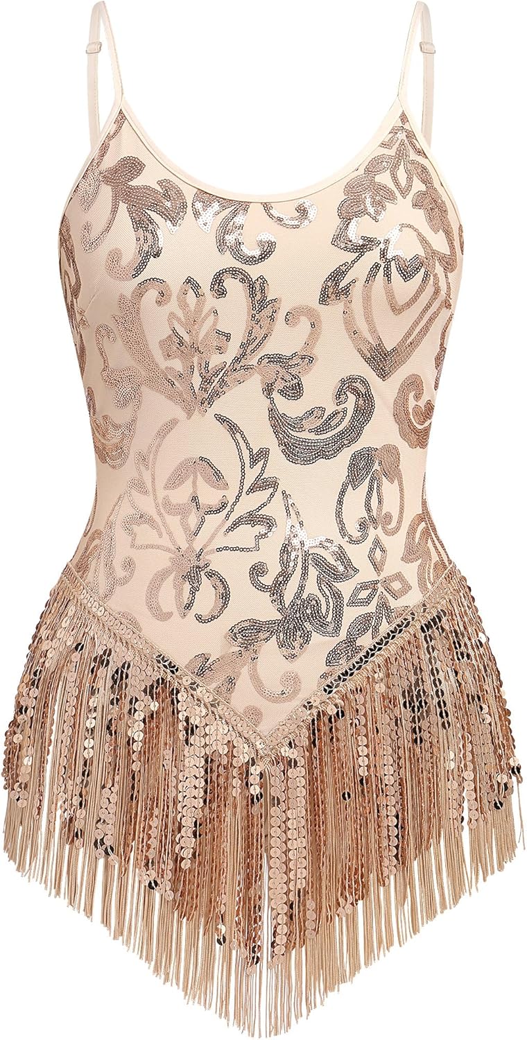 Sexy Sequins Fringe Bodysuit for Dance and Rave Outfits