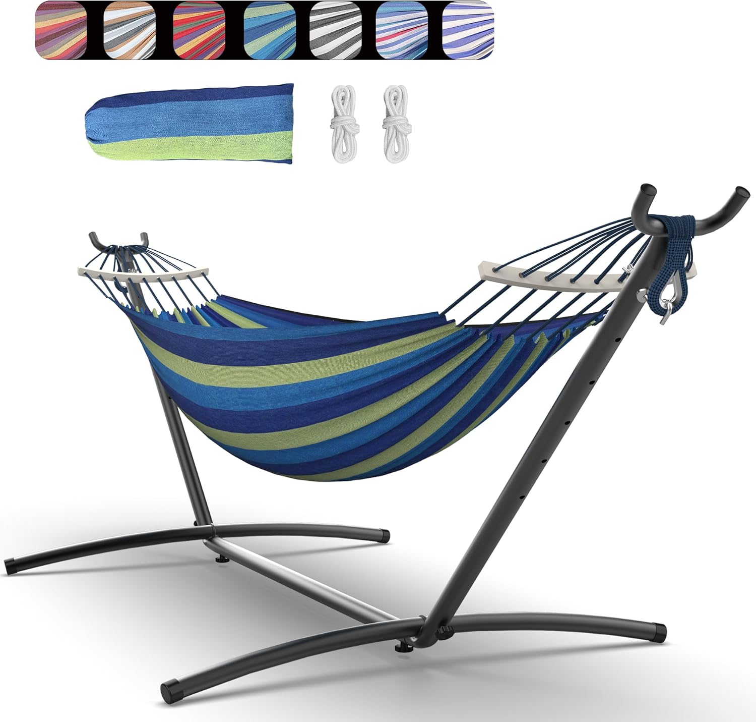 Double Hammock with Space-Saving Steel Stand for 2 People
