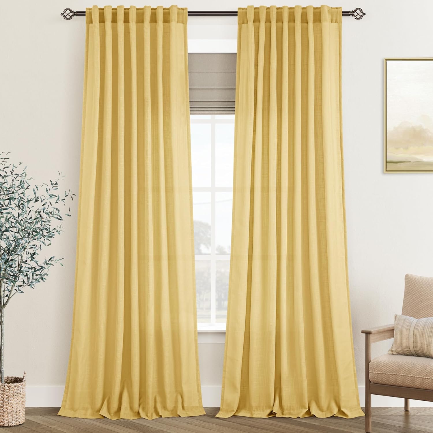 Gold Curtains for Living Room Back Tab Modern Farmhouse Style