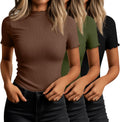 Huukeay Mock Turtleneck Short Sleeve Tops 3-Pack - Slim Fit Basics